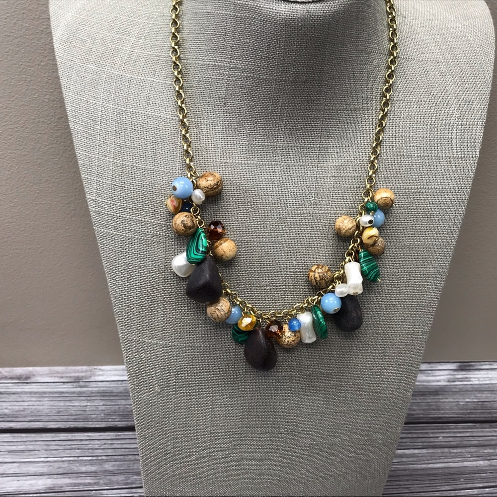 Chunky faux gemstone beaded statement necklace